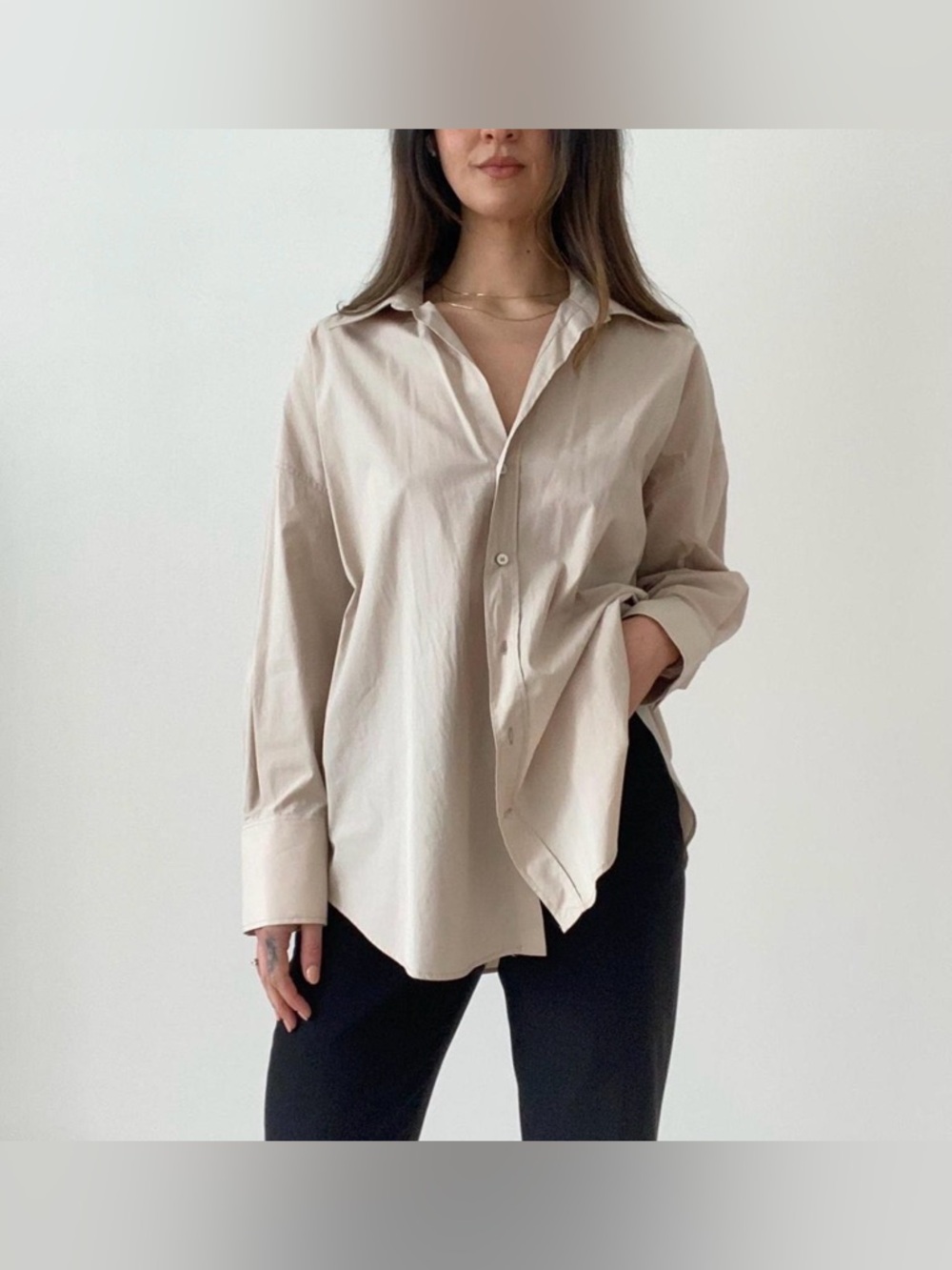Zara Oversized Button-Down Shirt in Light Beige
